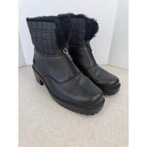 Women’s Totes Winter Black Fur Lined Heeled Snow Rain Boots Size 7M